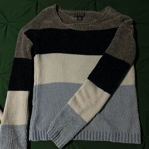 Women’s Striped Sweater - Black, Gray, and Blue